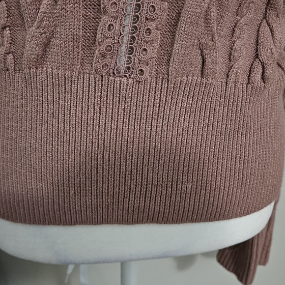 EXPRESS Cable Knit Lace Detail Bell Sleeve Sweater In Mauve Pink. Size Small NWT - Picture 10 of 14